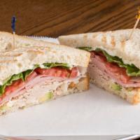 Club Sandwich · Turkey, ham, bacon, avocado, lettuce, tomato, black pepper mayo.