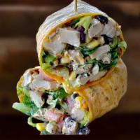 Southwest Chicken Chipotle Wrap  · jalapeno cheddar tortilla, lettuce, tomatoes, corn, black bean, cheddar cheese, onion, chipo...