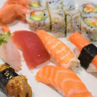 Sushi Lunch · Six pieces of sushi: one piece of tuna, salmon, super white tuna, shrimp, crab stick, and ee...