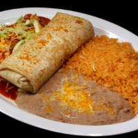 Burrito & Enchilada · One cheese enchilada with salsa enchilada, cheese and lettuce on top; rice and beans on the ...