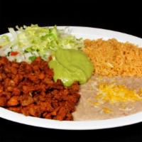 Adobada Plate · Pico de gallo, guacamole and lettuce, tortillas of your choice, corn or flour, and rice and ...