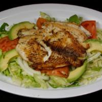 Fish Salad · Fish, lettuce, tomatoes, onions, and avocado.