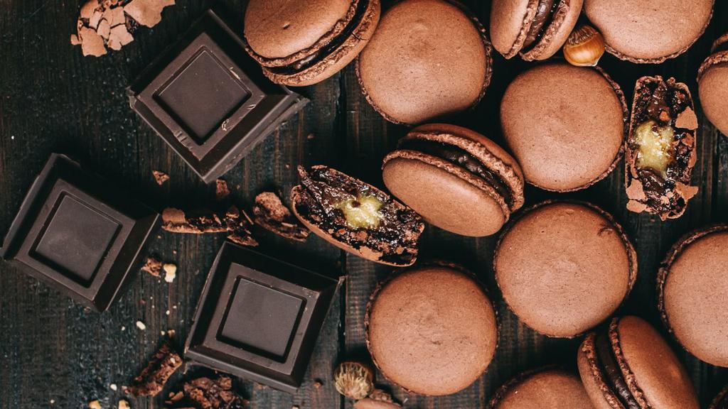 Chocolate French Macaron · Delicate chocolate sandwich cookie with crisp outside and creamy filling.
