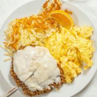 Eggs (3) · Eggs any style with your choice of pork chops, chicken fried steak or ribeye steak or four b...