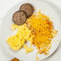 Egg (1) · Any style with your choice of bacon, sausage or ham. Served with hash browns and toast or bi...