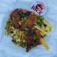 Teriyaki  Fried Chicken Rice  · Fried chicken glazed with Pineapple teriyaki,  bell peppers,  onion, carrot, cabbage, garnis...