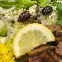 Gyro Plate With Basmati  Rice · No MSG Halal beef & lamb, Tzatziki & Basmati Rice