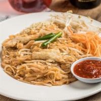 Pad Thai · A choice of protein stir fried with rice noodle, eggs, bean sprouts, and green onion in tama...