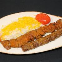 Sultani Kebab · Combination of beef ribeye and ground beef kebab.