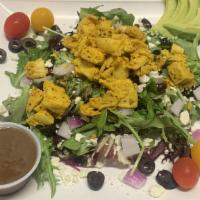 House Salad · Spring Mix, Cranberries, Black Olives, Red Onion, Avocado, Cherry Tomatoes, Feta. Served wit...