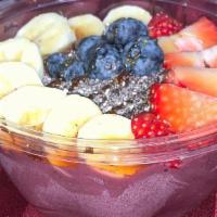 Fruity Chia Seed Acai Bowl · Blueberries, Chia Seeds, Strawberries, Bananas, & Honey