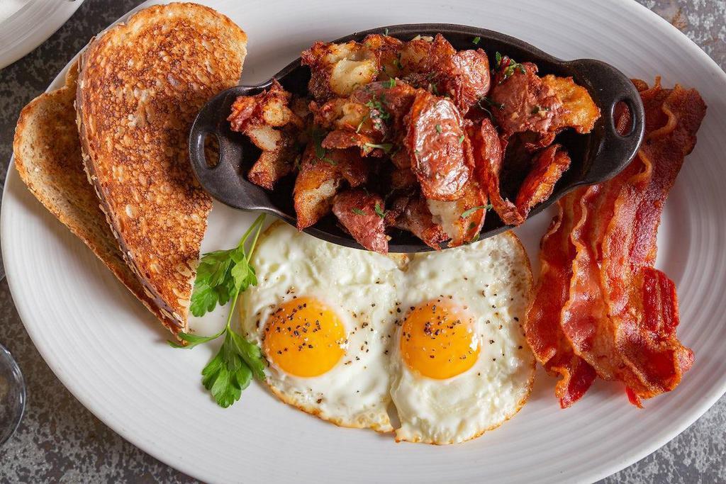 Pintastic Breakfast - Available Sat Until 3Pm · two eggs any style, crispy potatoes, toast, choice of bacon or sausage