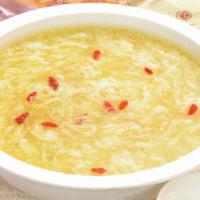 Minced Chicken Corn Soup · Minced chicken breast, corn, and green onion.