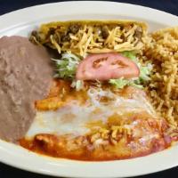Combination Tex Mex · (2) Enchiladas, (1) Crispy Taco
SERVED WITH RICE, BEANS, AND SALAD
SERVIDO CON ARROZ, FRIJOL...