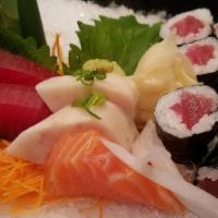 Sashimi Deluxe · Three pieces tuna, three pieces salmon, three pieces white fish, three pieces octopus, three...