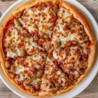 All-Meat Combo (Large (10 Slices)) · Piled high with premium pepperoni, slow-roasted ham, seasoned beef, savory sausage, Italian ...