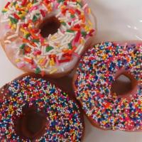 Sprinkle Donut · Chocolate / Pink / White based sprinkle donuts