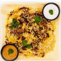 Mutton Biryani · Authentic hyderabadi dum biryani cooked w/ goat cubes, spices, premium basmathi rice, garnis...