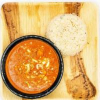 Paneer Butter Masala · Soft Cheese cubes cooked in a spicy gravy and topped with butter.
Served with Rice Pilaf.