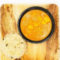 Paneer Tikka Masala · Soft Cheese cubes cooked in a creamy rich gravy.
Served with Rice Pilaf.