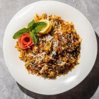 Chicken Tikka Biryani · Basmati rice, chicken, cilantro and mint. Gluten-Free. Contains tree nuts, peanuts, dairy, n...