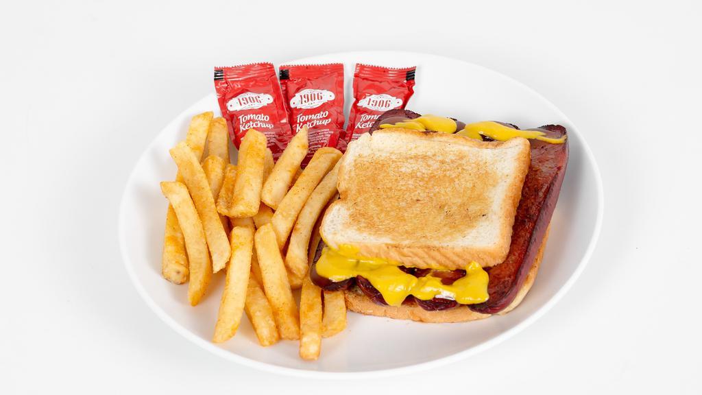Hotlink Sandwich · With fries, choice of mayo, mustard, ketchup & BBQ.