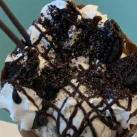 Ore Oh · Cookies and cream, chocolate drizzle, chocolate pocky, Oreos and whipped cream.