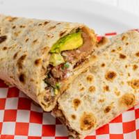 Giant Burrito · Extra-large flour tortilla served with meat. Rice, beans, pico de Gallo, lettuce, sour cream...