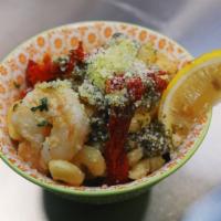 Pesto Shrimp · Pesto, sauteed shrimp, sundried tomato, and cotija cheese