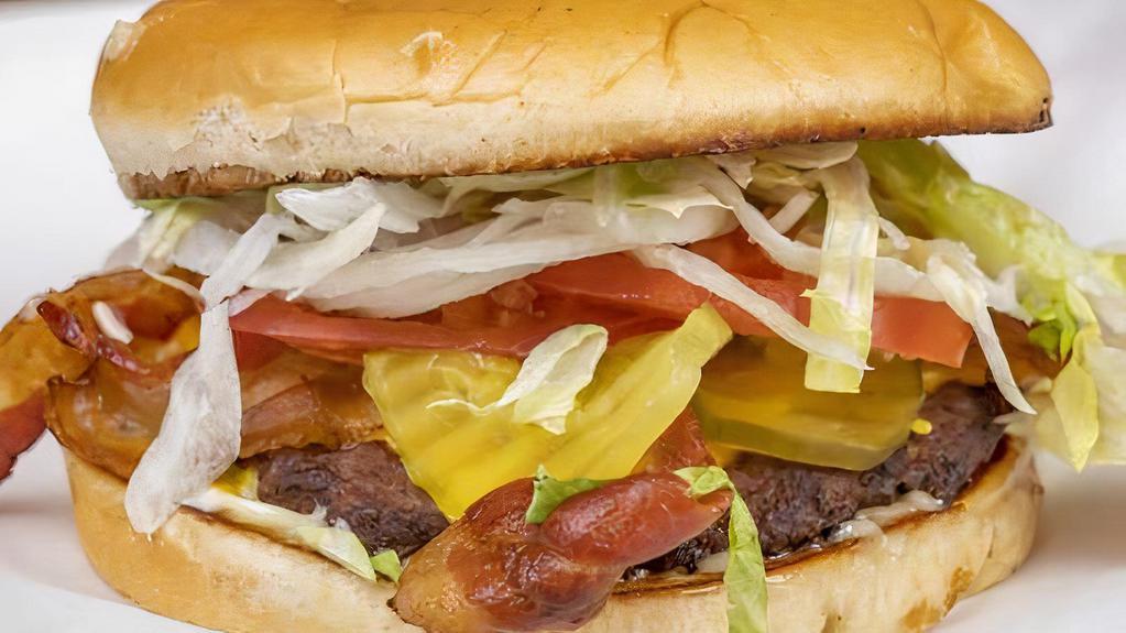 The Original Big Juicy™ With Cheese · Our signature, big juicy 1/3 pound burger with sharp American cheese. Includes mayo, mustard, lettuce, tomato, pickle, and onion.