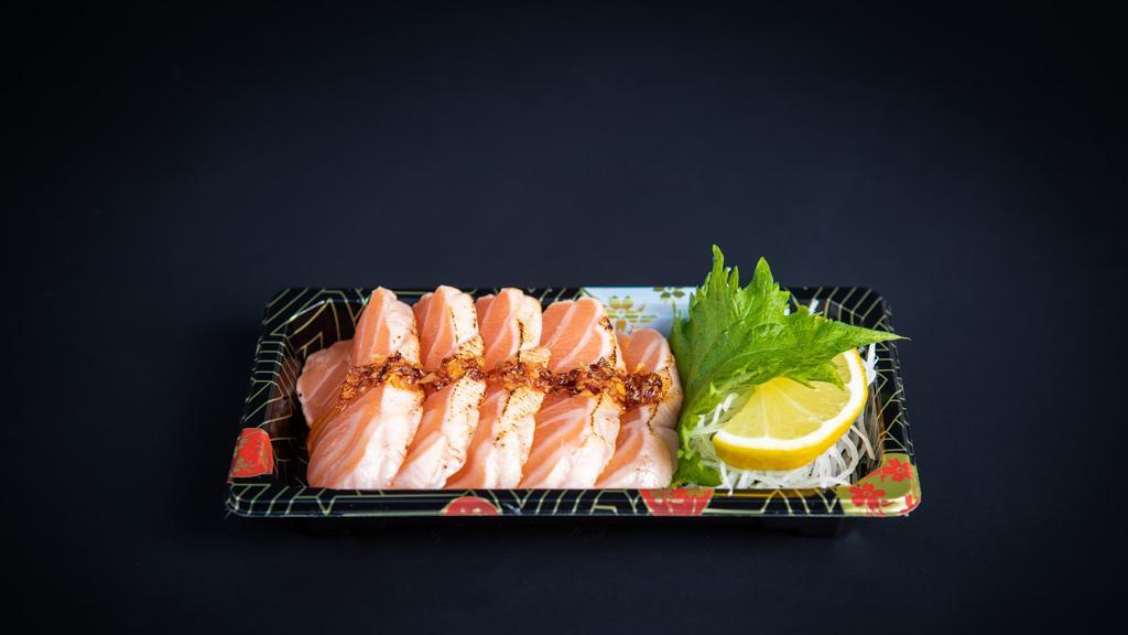 Aburi Salmon Sashimi 5Pcs · seared salmon , crunchy onion chili
@Consuming raw or undercooked meats, poultry, seafood, shellfish, or eggs may increase your risk of foodborne illness, especially if you have a certain medical condition.