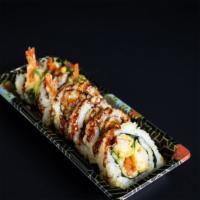 Shrimp Tempura Roll* · deep fried shrimp, avocado, cucumber, gobo, radish sprout, eel  sauce, tempura flakes