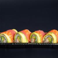 Rainbow Roll · california roll topped with salmon, tuna, avocado