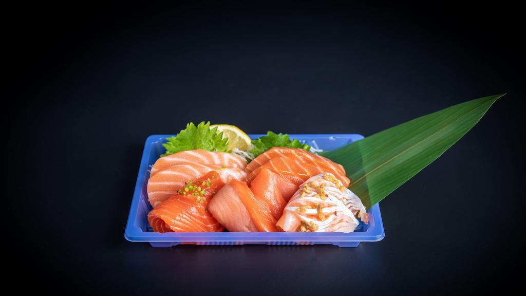 10 Pcs Salmon Sashimi Sampler · 2 pcs each of salmon, miso salmon, smoked salmon, salmon toro and chef' choice