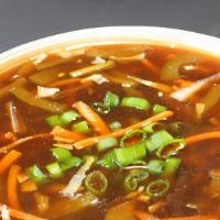 Veg Hot And Sour Soup · special thick soup with cabbage, carrot, bamboo shoot, mushroom, vineger and black pepper.