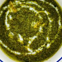 Chicken Saag (Spinach) (White Meat) · Boneless chicken cooked in spinach and mild onion sauce.