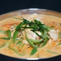 Panang Curry · Medium. lime leaves, and bell peppers in panang curry paste, and coconut milk with your choi...