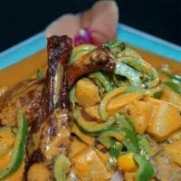 Duck Curry · Medium. Roasted duck in red curry sauce and coconut milk with pineapple, eggplant, fresh bas...