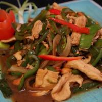 Pad Cashew · White and green onions, and cashew nuts stir-fried with your choice of meat.