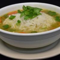Rice Soup · Minced chicken, celery, carrots, ginger with jasmine rice in clear broth.