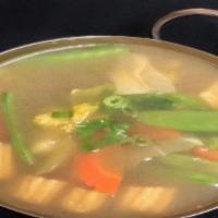 Garden Soup · Mixed Vegetables in clear broth soup.