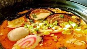 Spicy Korean Seafood Ramen · Hot & spicy. Spicy Korean Broth, Jumbo Shrimp, Green Mussel, Fishcake, Seasoned Egg, Bean Sp...