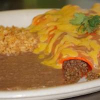 Ground Beef Enchiladas (3 Pcs.) · With rice, refried beans.