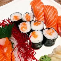Salmon Lover · Salmon Roll, 3pcs of Saahimi & 3pcs of Sushi
