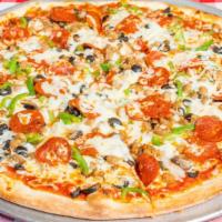 Roma’S Supreme Pizza · Fresh Homemade Pizza Sauce, pepperoni, hamburger, Sausage, Green Pepper, Onion, Black Olives...