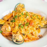 Seafood Special · Sauted shrimp, clams, lobster & mussels in rosa wine sauce over liguini pasta