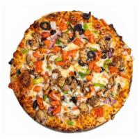 Veggie Lovers Pizza · Onions, black olives, green peppers, tomatoes, mushrooms and mozzarella cheese.