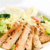 Honey Mustard Chicken Tenders Salad · Fresh salad made with Chicken Tenders strips, lettuce, tomatoes, carrots, cheese, and Honey ...