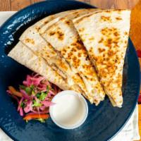 King Size Quesadilla · Jack cheese, garlic cream and pico de gallo with your choice of pulled pork, pulled chicken,...