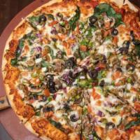 Vegetarian · Choose from or red tomato sauce or garlic sauce. Topped with spinach, mozzarella cheese, fre...